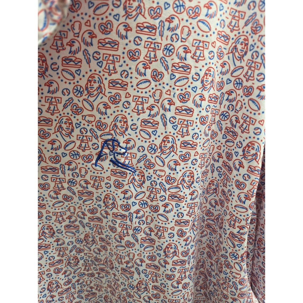 Rhoback Mens XL Philadelphia Liberty Bell Novelty Print Performance Golf Polo - Picture 2 of 8